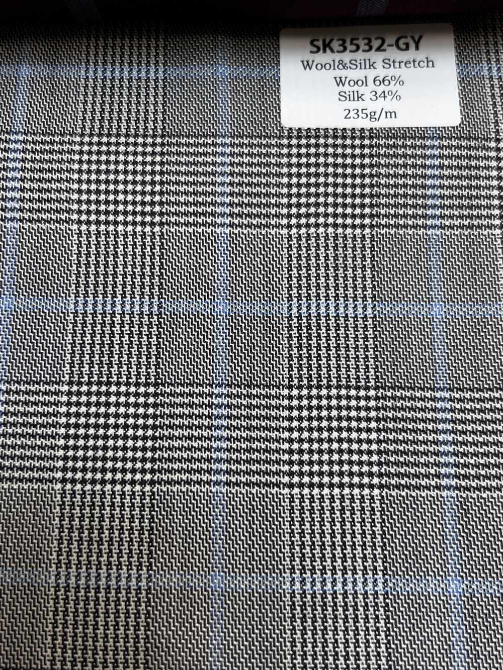 SK3532-GY Klassischer in Japan hergestellter dehnbarer Karostoff aus Seide und Wolle Grau[Textil]