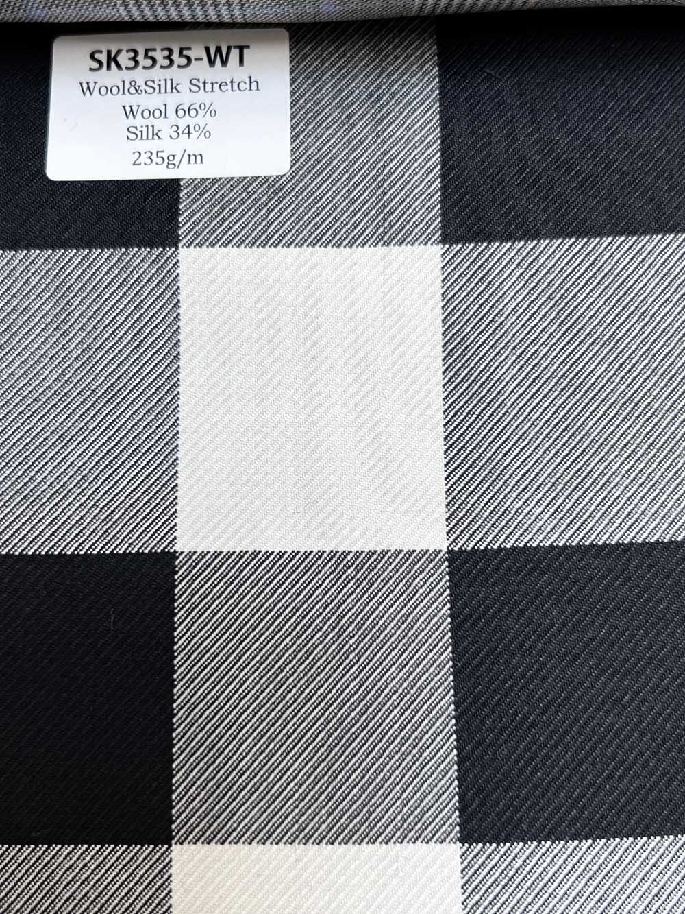 SK3535-WT Klassischer in Japan hergestellter Seiden-Woll-Stretch-Karostoff Weiß[Textil]