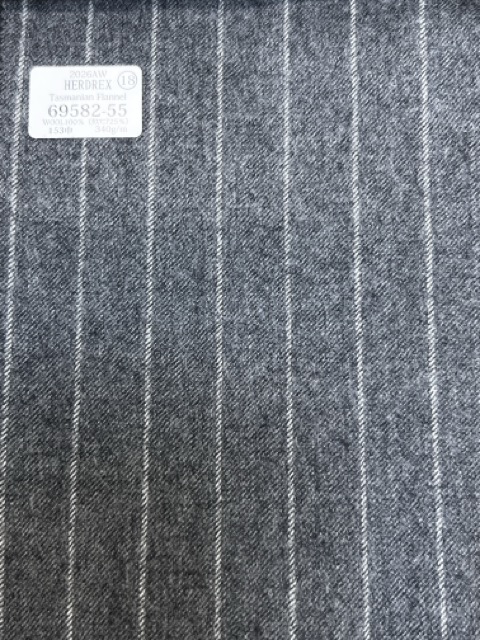69582-55 26AW HERDREX [Tasmanian-Flanell] Seide Und Wolle, Graue Streifen[Textil] Kunishima Co., Ltd.