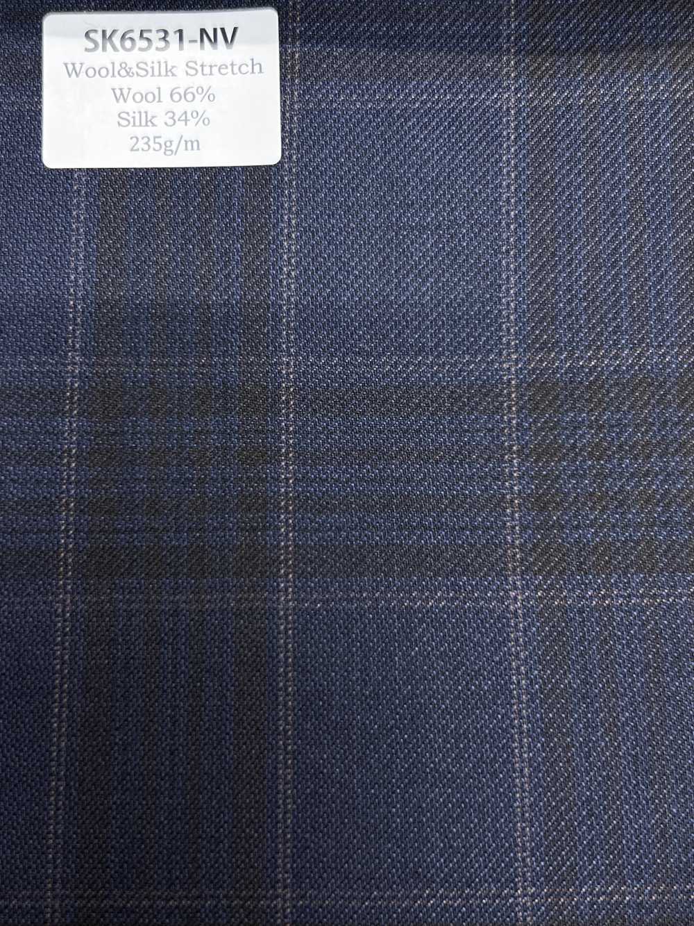 SK6531-NV Hergestellt in Japan, Stretch aus Seide und Wolle, marineblau kariert[Textil] HOSOI SYOJI