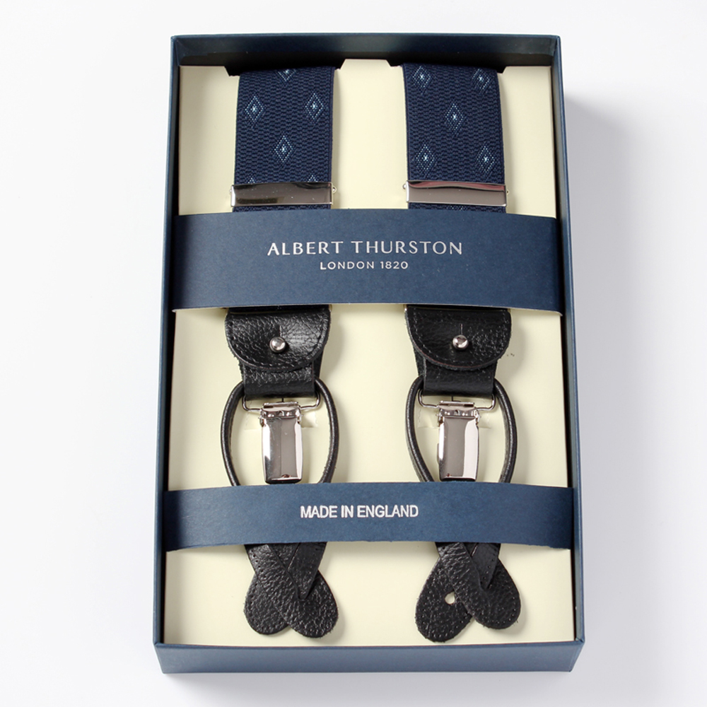AT-12 Albert Thurston Hosenträger mit Rautenmuster 35 mm Marineblau[Formelle Accessoires] ALBERT THURSTON