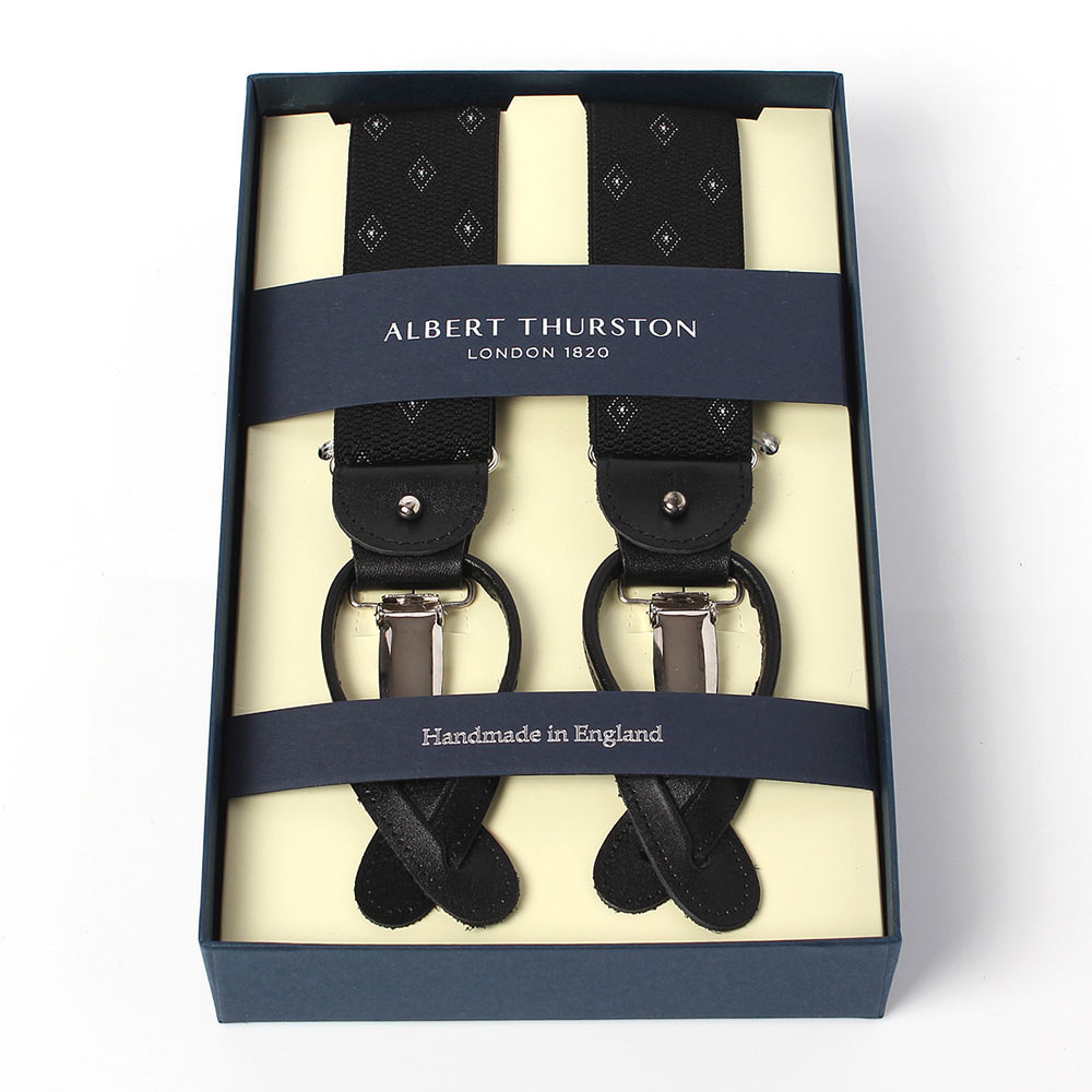 AT-14 Albert Thurston Hosenträger mit Rautenmuster 35 mm Schwarz[Formelle Accessoires] ALBERT THURSTON