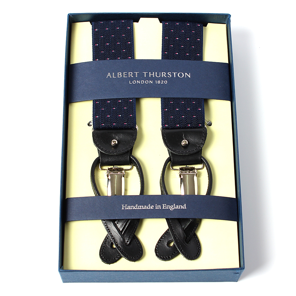 AT-2313-NV Albert Thurston Hosenträger Pin Dot Muster 35MM Marineblau[Formelle Accessoires] ALBERT THURSTON