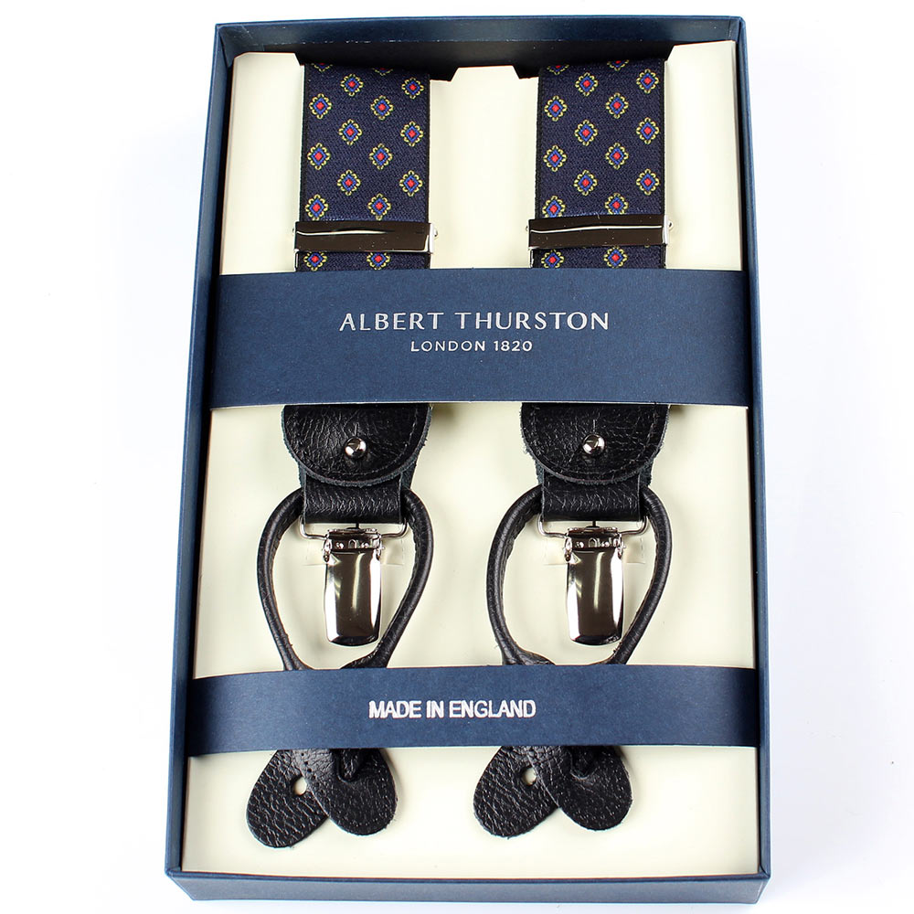 AT-2387-NV Albert Thurston Hosenträger, kleines Muster, 35 mm, Marineblau[Formelle Accessoires] ALBERT THURSTON