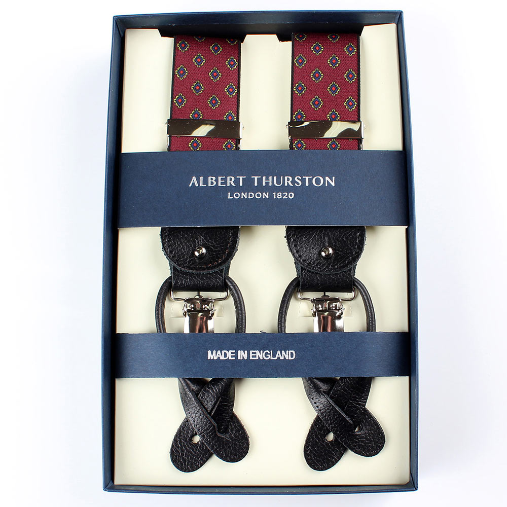 AT-2387-WI Albert Thurston Hosenträger mit kleinem Muster 35MM Weinrot[Formelle Accessoires] ALBERT THURSTON