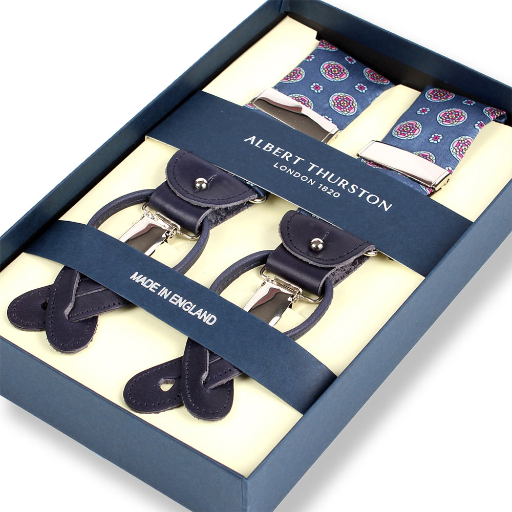 AT-S23 Albert Thurston Hosenträger Kleines Muster 35MM Marineblau[Formelle Accessoires] ALBERT THURSTON