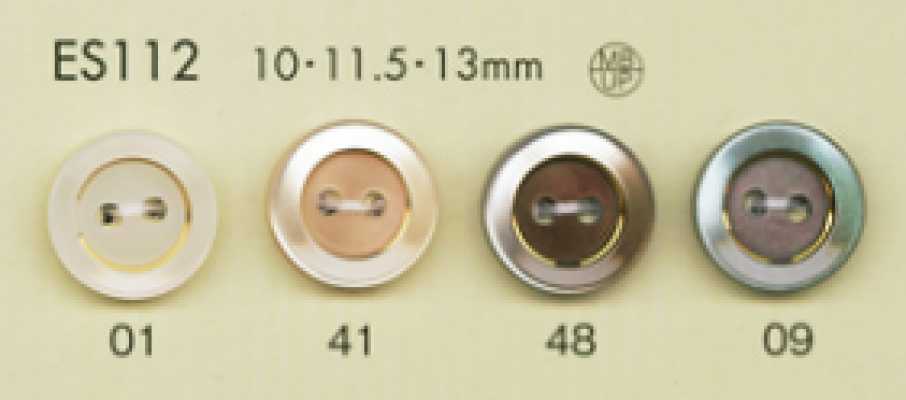 ES112 DAIYA BUTTONS 2-Loch-Polyesterknopf in Perlmuttoptik mit Goldrand