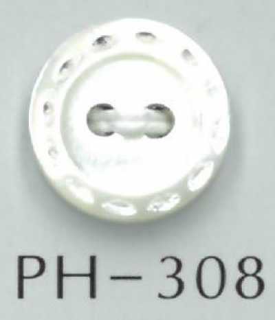 PH308 2-Loch-Knopf im Stich-Design aus gravierter Naturmuschel
