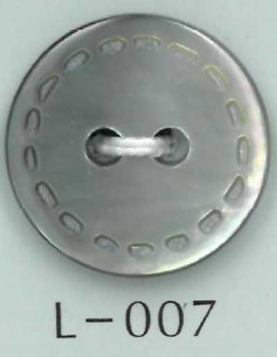 L-007 2-Loch-Knopf im Stich-Design aus gravierter Naturmuschel