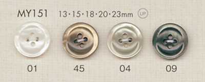MY151 DAIYA BUTTONS Polyesterknopf in Muscheloptik mit Rand und vier Löchern
