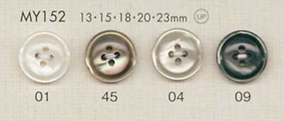 MY152 DAIYA BUTTONS Polyesterknopf im Muschelstil mit Rand und vier Löchern