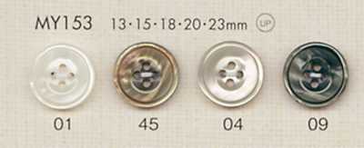 MY153 DAIYA BUTTONS Polyesterknopf in Muscheloptik mit Rand und vier Löchern