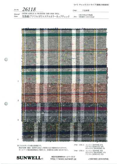 26118 Garngefärbtes Baumwoll/Acryl/Polyester-Karo mit Farbneps
