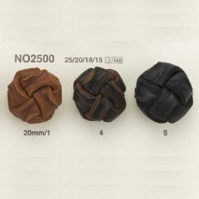 NO2500 Knopf mit Rundring und halbem Ringschaft aus Leder/Messing