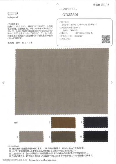 OD35301 Vintageartige Leinen-Woll-Gabardine