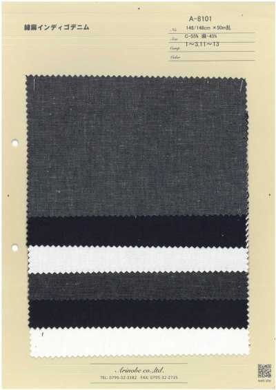 A-8101 Indigo-Baumwoll-Leinen-Denim