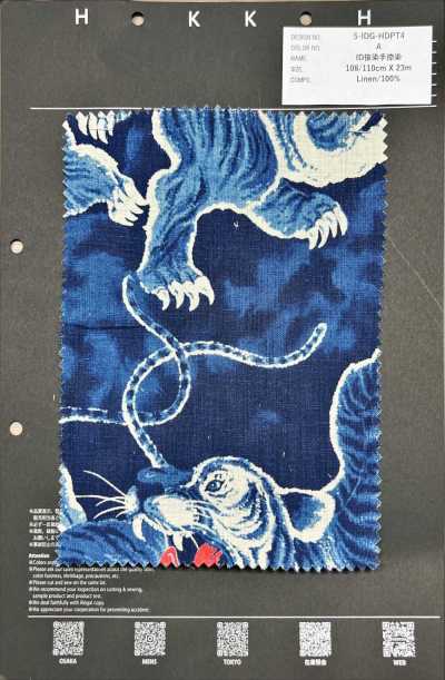 5-IDG-HDPT4 Leinen Indigo-Auswasch-Handsiebdruck mit Tiger-Muster