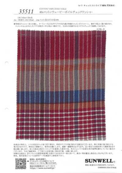 35511 40s Baumwoll-Wellen-Voile-Karo mit Waschveredelung