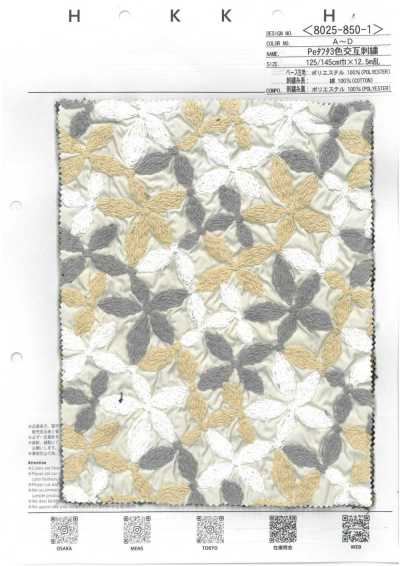 8025-850-1 Polyester-Taft, 3-farbige Wechselstickerei