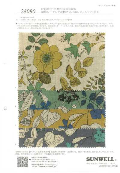 28090 Baumwoll-Leinen-Nesselstoff mit Blumenprint und Angel Soft Finish
