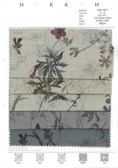 7026-700-1 CL Nesselstoff mit botanischem Blumenmuster