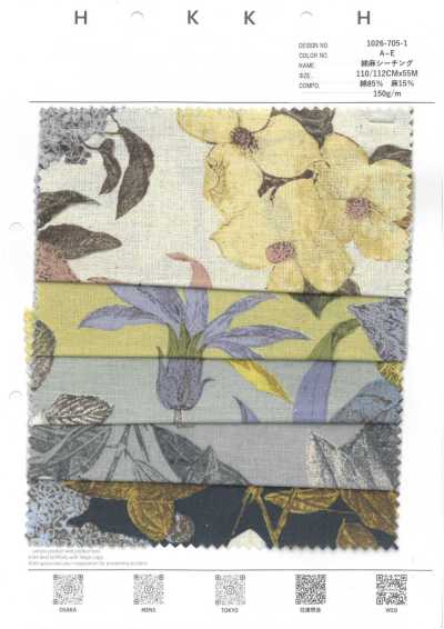 1026-705-1 Nesselstoff aus Baumwolle und Leinen mit geätztem Blumenmuster