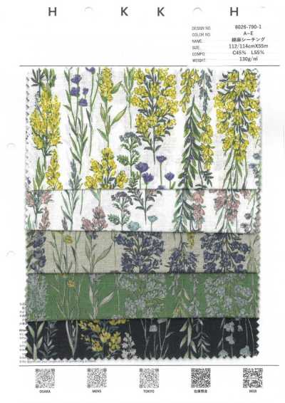 8026-790-1 Baumwoll-Leinen-Nesselstoff mit Streifen und Blumen