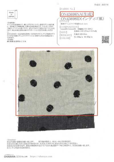 ON43698NA Baumwoll-Leinen-Denim-artig bestickt 4-Zoll-Punkt (Ecru)