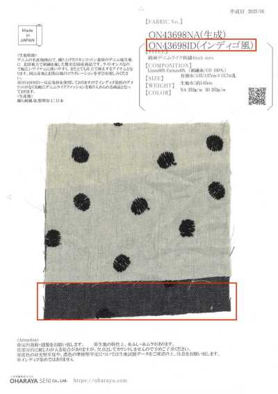 ON43698ID Baumwoll-Leinen denimähnlich bestickt 4-Zoll-Punkt (Indigo-Stil)