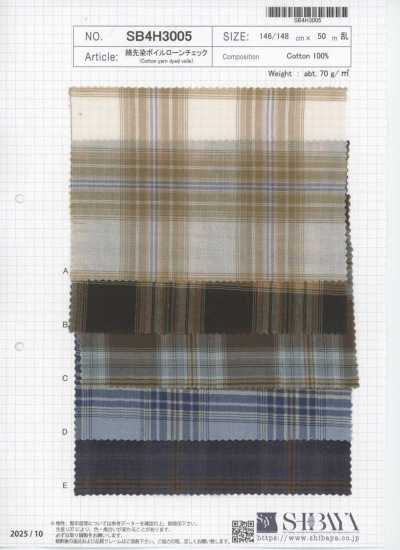 SB4H3005 Baumwoll-Voile-Lawn, garngefärbt, kariert