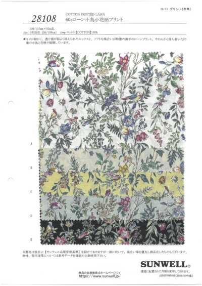 28108 60s Lawn Kleiner Vogel- und Blumenprint