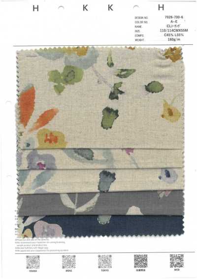 7026-700-6 CL Nesselstoff Aquarell-Blumenmuster