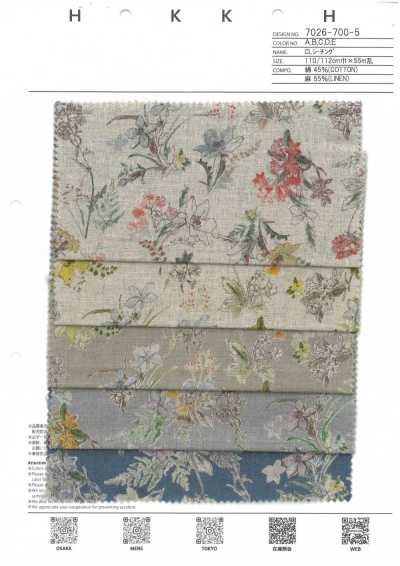 7026-700-5 CL Nesselstoff mit Aquarell-Blumenmuster