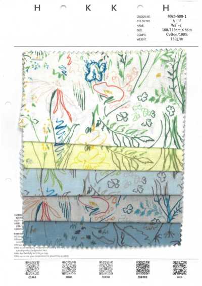 8026-580-1 Doppelgaze-Baumwolle mit gemalten Blumen