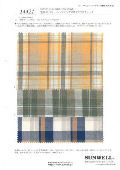 14421 Garngefärbter 60/2 Baumwoll-Melange-Stoff Madras-Karo