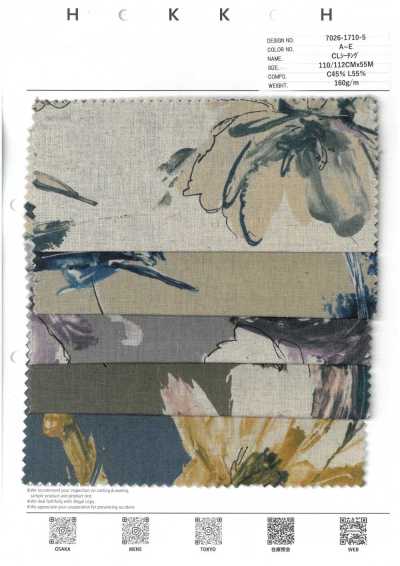 7026-1710-5 CL Nesselstoff Touch großes Blumenmuster
