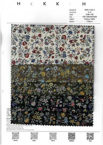 4026-1755-2 21W-Cord mit kleinen Blumen und Vögeln