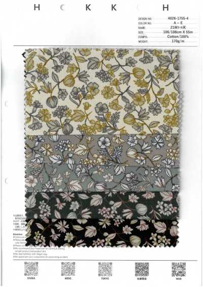 4026-1755-4 21-Wale-Cord Sarasa mit kleinem Blumenmuster