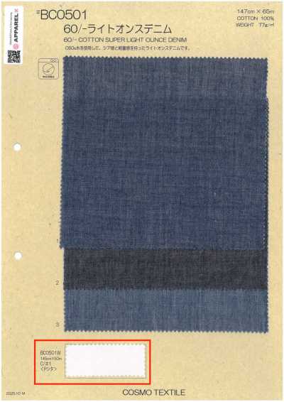 BC0501W 60/- Leichter, stückgefärbter Denim