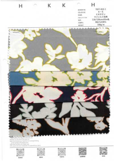 7027-810-1 CR Satin mit Blumen und Streifen