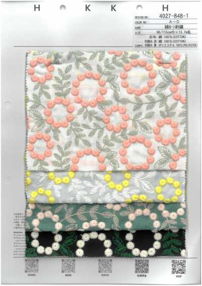 4027-848-1 Baumwoll-Batist-Stickerei Mit Pompon-Blumenspitze