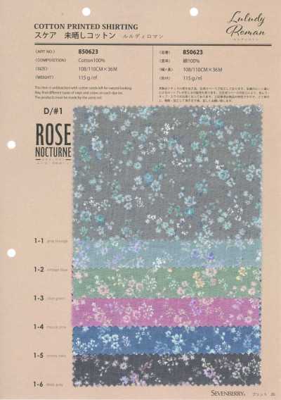 850623 Ungebleichter Baumwollbatist Luludi Roman Rose Nocturne