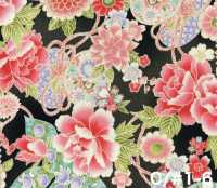 850628 Batist, florales Goldmuster im japanischen Stil, Pfingstrose, Chrysantheme, Stockrose und Trommel[Textilien / Stoffe] VANCET Weitere Fotos
