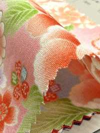 850628 Batist, florales Goldmuster im japanischen Stil, Pfingstrose, Chrysantheme, Stockrose und Trommel[Textilien / Stoffe] VANCET Weitere Fotos