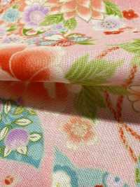 850628 Batist, florales Goldmuster im japanischen Stil, Pfingstrose, Chrysantheme, Stockrose und Trommel[Textilien / Stoffe] VANCET Weitere Fotos