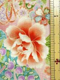850628 Batist, florales Goldmuster im japanischen Stil, Pfingstrose, Chrysantheme, Stockrose und Trommel[Textilien / Stoffe] VANCET Weitere Fotos