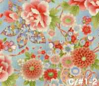 850628 Batist, florales Goldmuster im japanischen Stil, Pfingstrose, Chrysantheme, Stockrose und Trommel[Textilien / Stoffe] VANCET Weitere Fotos