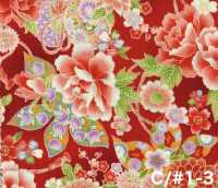 850628 Batist, florales Goldmuster im japanischen Stil, Pfingstrose, Chrysantheme, Stockrose und Trommel[Textilien / Stoffe] VANCET Weitere Fotos
