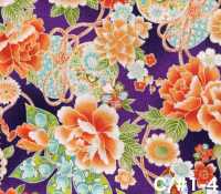 850628 Batist, florales Goldmuster im japanischen Stil, Pfingstrose, Chrysantheme, Stockrose und Trommel[Textilien / Stoffe] VANCET Weitere Fotos