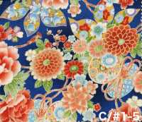 850628 Batist, florales Goldmuster im japanischen Stil, Pfingstrose, Chrysantheme, Stockrose und Trommel[Textilien / Stoffe] VANCET Weitere Fotos